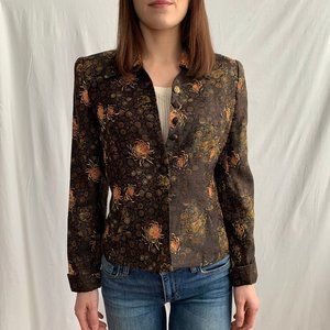 Vintage Couture Black Silk Jacket w/ Gold & Red